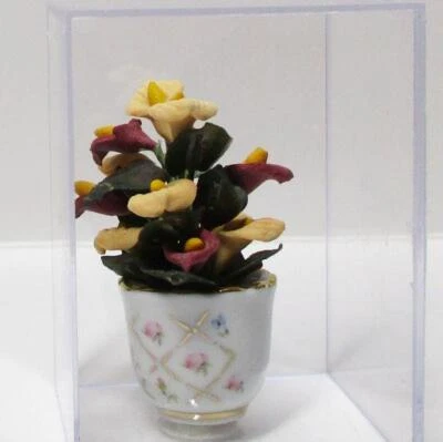 Planta de casa en maceta con floración 1.433/5 Reutter Gold Crosshatch casa de muñecas miniatura Foto 1 de 4