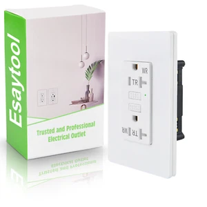 Paquete de 1 toma de corriente GFCI blanca 15A/125V receptáculo de pared resistente a manipulaciones TR WR ETL delgado - Imagen 1 de 8