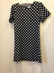 Black white hearts Cap Sleeve Shift Dress Sm Medium - Picture 1 of 1