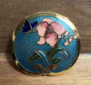 Beautiful Quality Cloisonné Floral Lilly Pad Butterfly Brooch See Photos 2” - Picture 1 of 10
