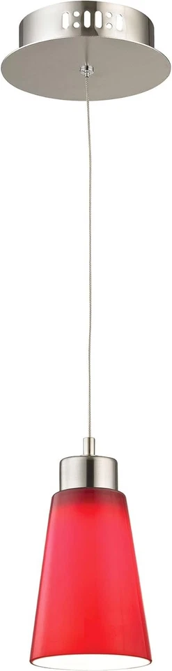 Mini luminária de teto Coppa 1 5 polegadas cetim níquel com pingente vermelho - Imagem 1 de 4