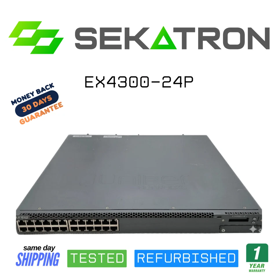 🔀 Juniper EX4300-24P • 24× Gigabit + 4× QSFP+ Uplinks • PoE+ Layer 3 ⚡FastShip - Image 1 of 2