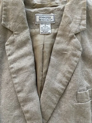 Jennifer Moore Linen Women 10 Blazer Mother of Pearl Buttons Beige Pockets Lined - Image 1 of 4