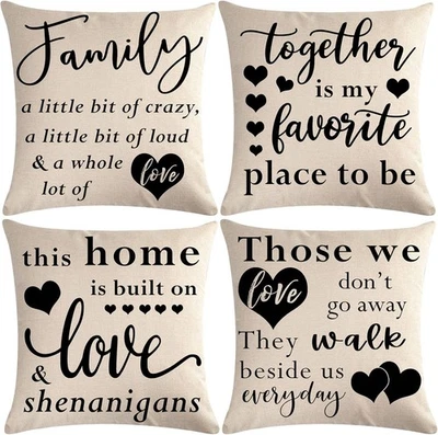 7COLORROOM 4Pack Family Saying Pillow Covers 45" x (Pack of 4), Black  - Image 1 of 4