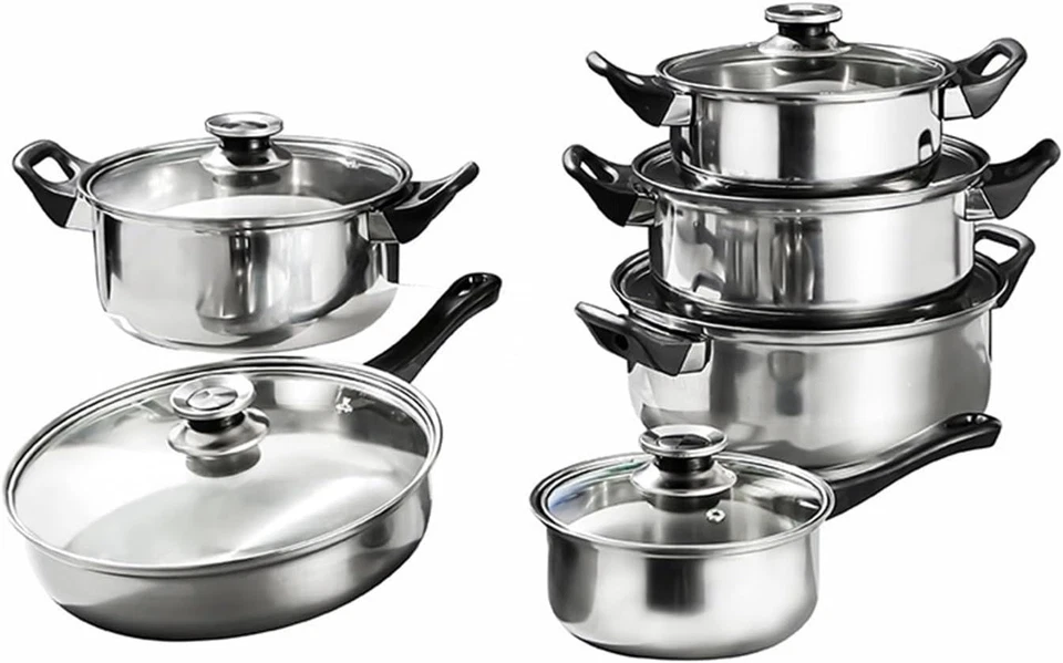 Set di Pentole 12 Pezzi in Acciaio Inox – Compatibili con Induzione