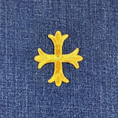 Patonce Applique Patch Metallic Gold Cross Fleury Fleur de Lis Embroidered Badge - Image 1 of 2