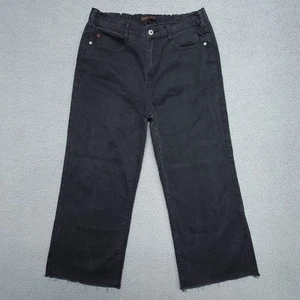 Risen Jeans Damen Large Schwarz High Rise Wide Leg Cropped Raw Hem Elastic Waist - Bild 1 von 11