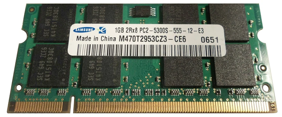 Samsung 1GB PC2-5300 DDR2-667MHz non-ECC Unbuffered CL5 200-Pin SoDimm Dual Ran - Image 1 of 1