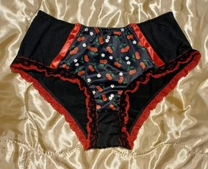 Silky Stretchy Satin Floral Cherry Print Panties Knickers Sissy CD TV XL 16-18 - Picture 1 of 8