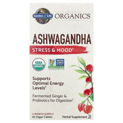 Organics, Ashwagandha, 60 comprimidos veganos (600 mg por comprimido) Foto 1 de 3
