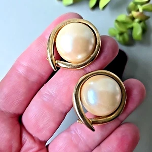 Vintage Ohrringe goldfarben Kunstperlen zum Anklipsen - Bild 1 von 3