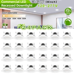 24Pack 36W 8 Inch 5CCT LED Recessed Light Dimmable 5CCT 2.7/3/3.5/4/5K Downlight - Picture 1 of 13