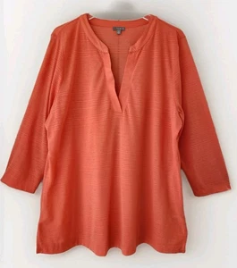 Talbots Layering Top Plus Size 2X Coral Orange 3/4 Sleeve Notch V Neck Side Slit - Picture 1 of 12