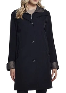 Nordstrom Gallery Women’s Water Resistant Hooded Rain Jacket Size 1X Black Coat - Picture 1 of 8
