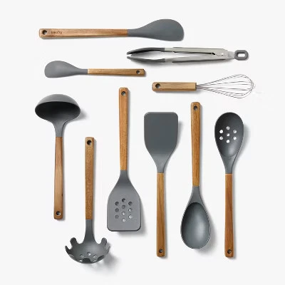 Juego de utensilios de cocina de madera/nylon de 10 piezas gris - menta Foto 1 de 3