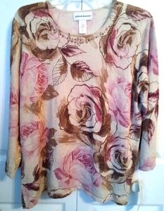 Alfred Dunner beige/w braun/rosa geblümtes Damen Top, XL neu - Bild 1 von 4