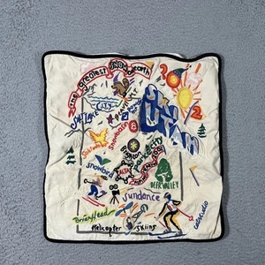Rare 2002 Catstudio Utah Embroidered Pillow Skiing Snow 20"x20" VTG - Picture 1 of 10