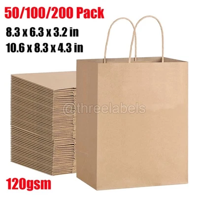 50-200x Bolsa de Papel Kraft Fiesta Compras Bolsas de Regalo Mercancía Minorista con Asas Foto 1 de 4