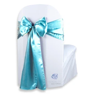 150 Stck. Satin Stuhlhusse Schleife Schärpe 108"x8" - Türkis - Hochzeit Party gl - Bild 1 von 5