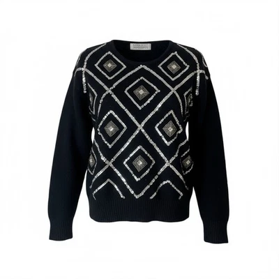 Vintage Karen Scott Petites Black Silk Angora Blend Sequin Beaded Sweater Black - Image 1 of 4