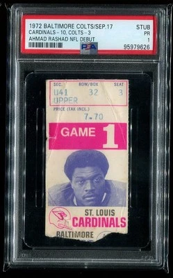 Ahmad Rashad NFL Debut HOF? - PSA Ticket 1972 St. Louis Cardinals Football - Image 1 of 2