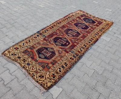 Vintage Turkish Runner Rug 8.0x3.7 ft | Hand-Knotted Anatolian Red Geometric - Image 1 of 4
