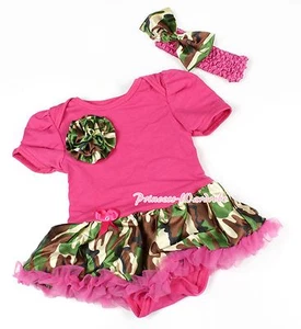 Toddler Hot Pink Bodysuit Jumpsuit Camouflage Camo Rose & Girl Baby Dress NB-12M - Picture 1 of 1