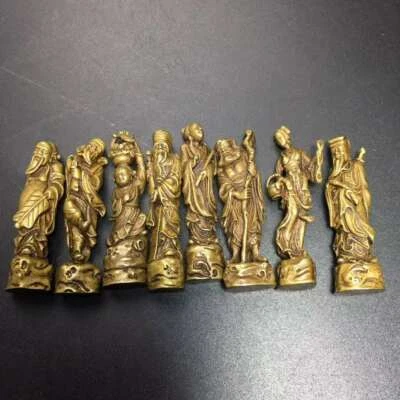Juego de 8 estatua de latón de ocho inmortales de Buda de cobre antiguo chino de 5 cm para decorar Foto 1 de 4