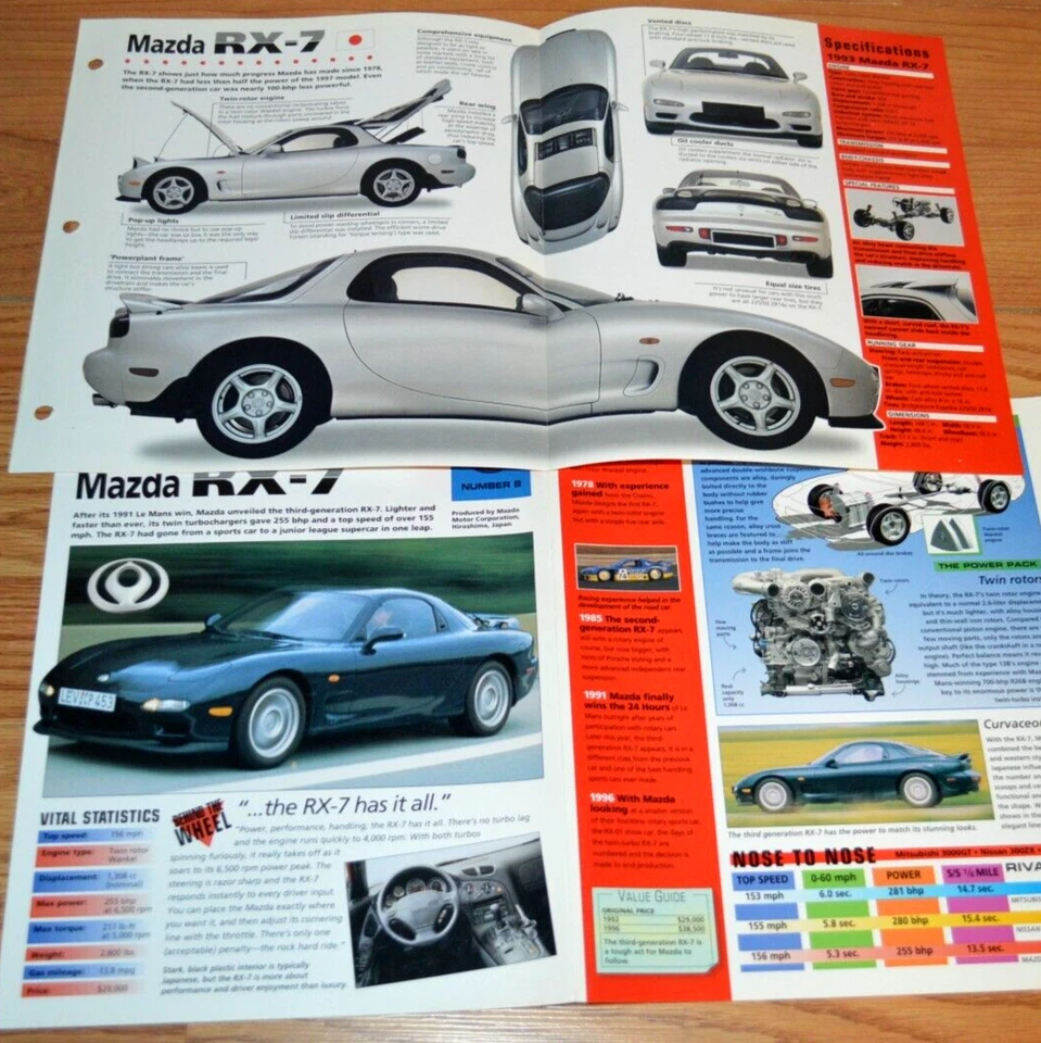 Mazda RX-7 1993 información de especificaciones póster original folleto 93 RX7 Foto 1 de 1