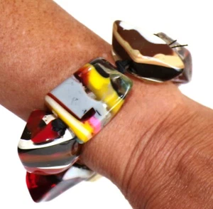 Sobral Pedra Naturais Pop Art Natural Large Bead Artist Made Statement Bracelet - Picture 1 of 6