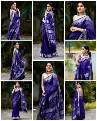 Blusa sari de seda nupcial de diseñador Sari Bollywood ropa de fiesta del sur de la India sari  Foto 1 de 4