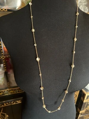 Collar Cadena Oro Perlas Lucite Claras Perlas Largo Firmado J Crew Retro Chic Foto 1 de 4