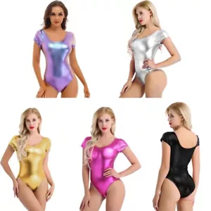Mujer Brillante Gimnasia Leotardo Mangas Cortas Ballet Baile Body Mono - Imagen 1 de 55