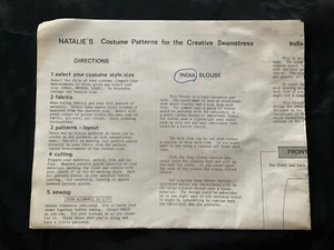Vintage 70S Natalies Costume Pattern India Blouse M1-75 Creative Seamstress GD - Picture 1 of 3