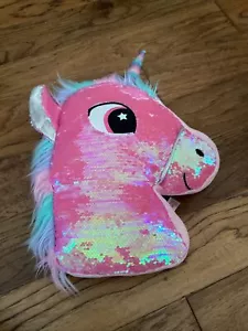 Sparkly Sequins Unicorn Throw Pillow Pink Rainbow Mane - Picture 1 of 3