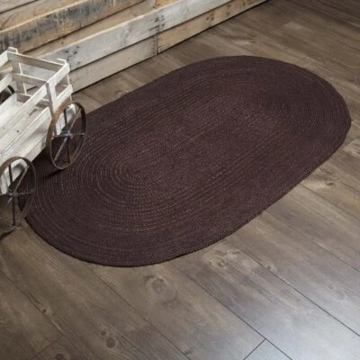 Handmade Rug Natural Jute Brown  Braided Oval Area Carpet Living Modern Rugs - Image 1 of 4
