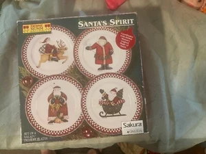 Sakura Debbie Mumm Christmas Holiday Santa's Spirit Salad /Dessert Plates-NEW - Picture 1 of 3