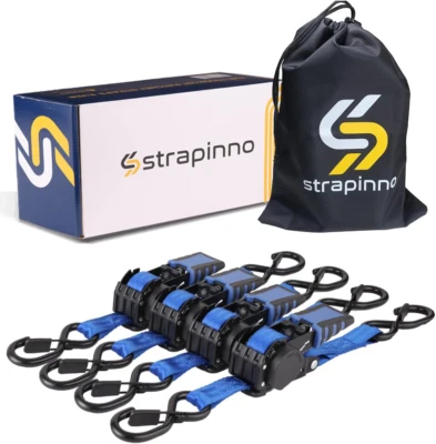 Strapinno 4 Pack Auto Retractable Ratchet Straps Bundle (1 in x 6 ft), 1500 LBS
