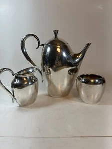 Vintage Alpaka Silber Mid Century Modern 3 teiliges Teeservice Zuckerdose Teekanne - Bild 1 von 22