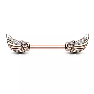 Nipple piercing with angel wings rose gold plated gems - Picture 1 of 1