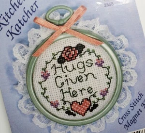 Vintage The New Berlin Kitchen Katcher Hugs Given Here Cross Stitch Magnet Kit - Picture 1 of 4