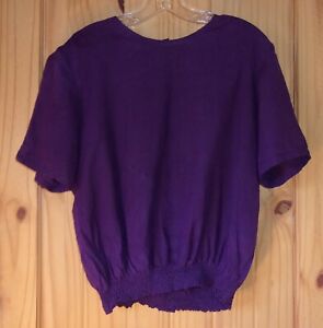 Alison Taylor Purple Silk Short Sleeve Shell, Women's XL 