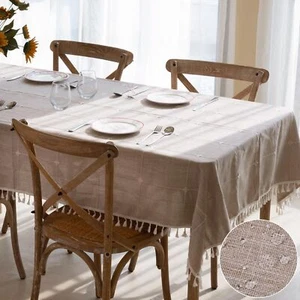 Rustic Tablecloth Cotton Linen Fabric Wrinkle Free Table Cloths Washable Squa... - Picture 1 of 7