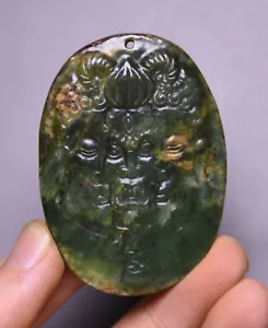 5.5cm Old China Hetian Jade Carving Good Evil Shakyamuni Head Amulet Pendant - Picture 1 of 6