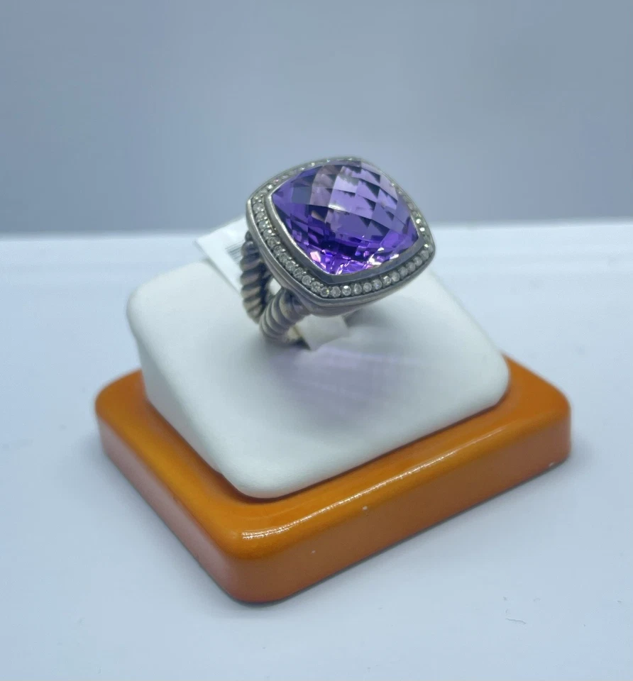 Anillo David Yurman 17 mm amatista y diamante 0,5 cwt plata de ley 925 talla 6 Foto 1 de 4