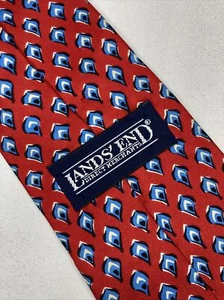 Lands End Tie Red Blue Geometric Silk Necktie - Picture 1 of 5