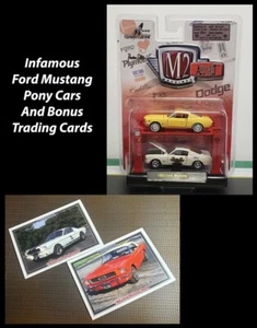 1965 Ford Mustang Fastback Pony Cars M2 2 Pack w AutoLifts and Trading Cards MIP - Bild 1 von 2