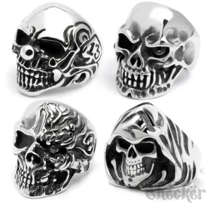Totenkopf Ring Edelstahl Twoface Hellrider Sensenmann Clown Männer Bikerschmuck - Bild 1 von 18