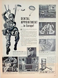 1944 Py-CO-Pay Tooth Powder Print Ad WWII Field Dental Units Dentist at War - Picture 1 of 3