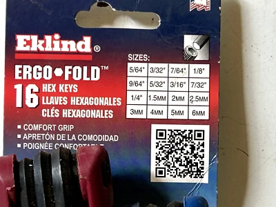 eklind 25016 combo hex key set 16pc fractional/metric - Image 1 of 2